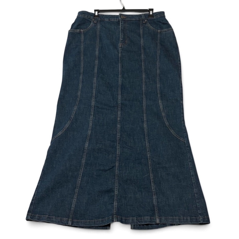 Cotton On Panel Flare Denim Maxi Skirt 12 Blue Womens Dark Wash Long Excellent